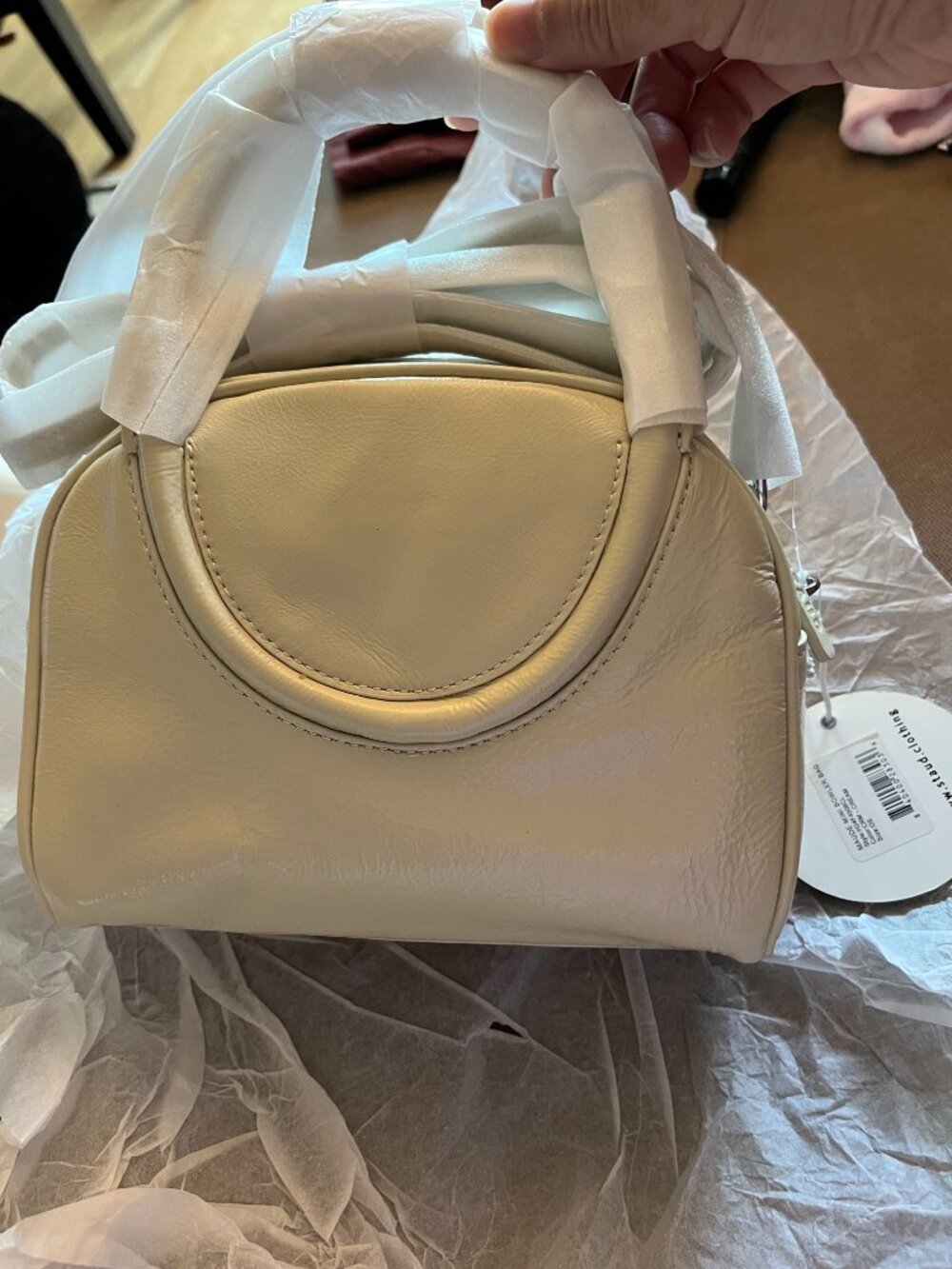 STAUD Mini Maude Leather Bowler Bag in Cream NWT - Picture 11 of 11